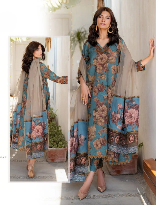 Baroque Embroidered Printed Lawn – Unstitched 3pc Suit