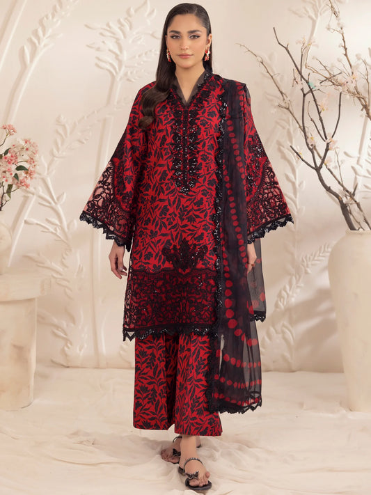 Floral Elegance Embroidered Printed Linen 3-pc