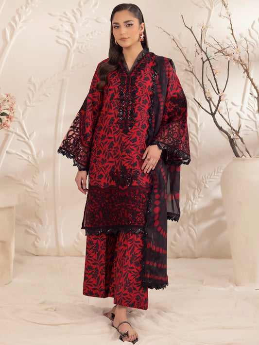 Floral Elegance Embroidered Printed Linen 3-pc