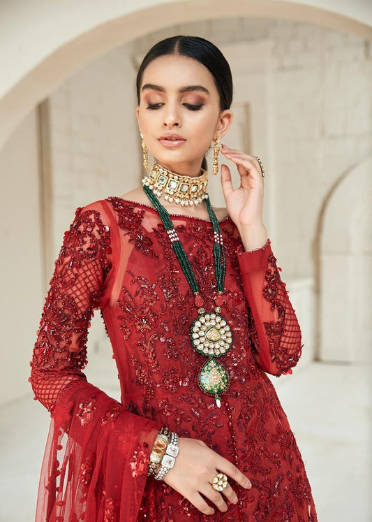 Maryam Hussain Red Net Dress – 3 Piece