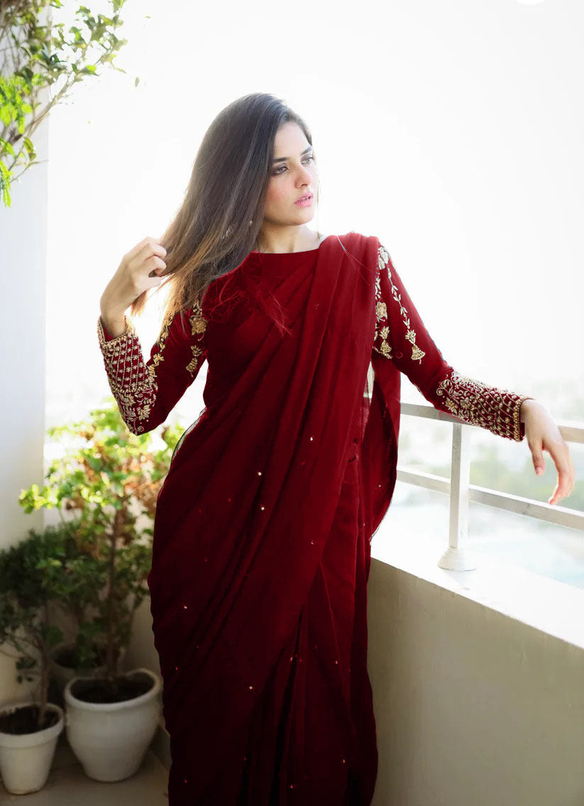 Multi Sequence with Pearls & Embroidery Saree Set