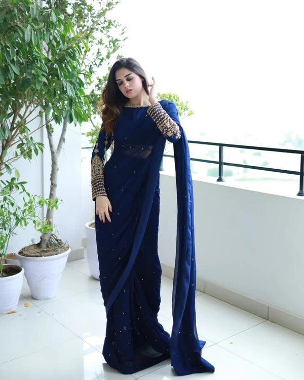 Multi Sequence with Pearls & Embroidery Saree Set