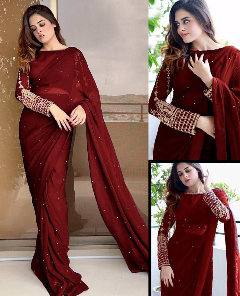 Multi Sequence with Pearls & Embroidery Saree Set