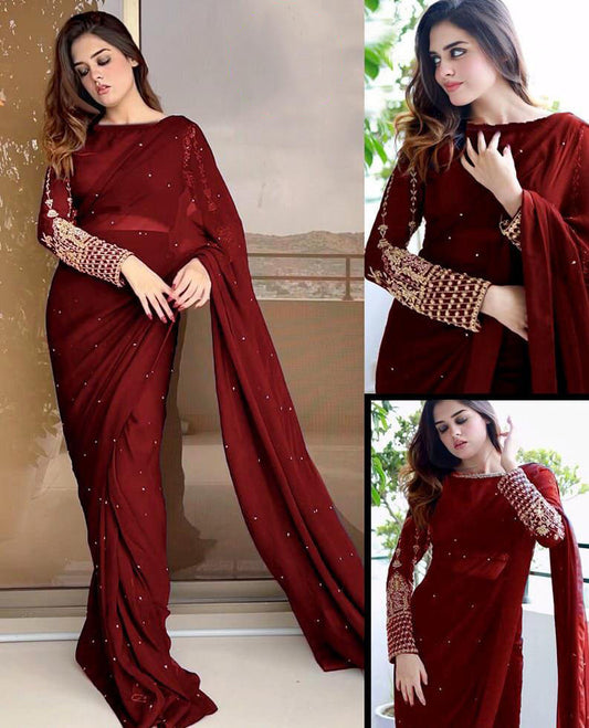 Multi Sequence with Pearls & Embroidery Saree Set