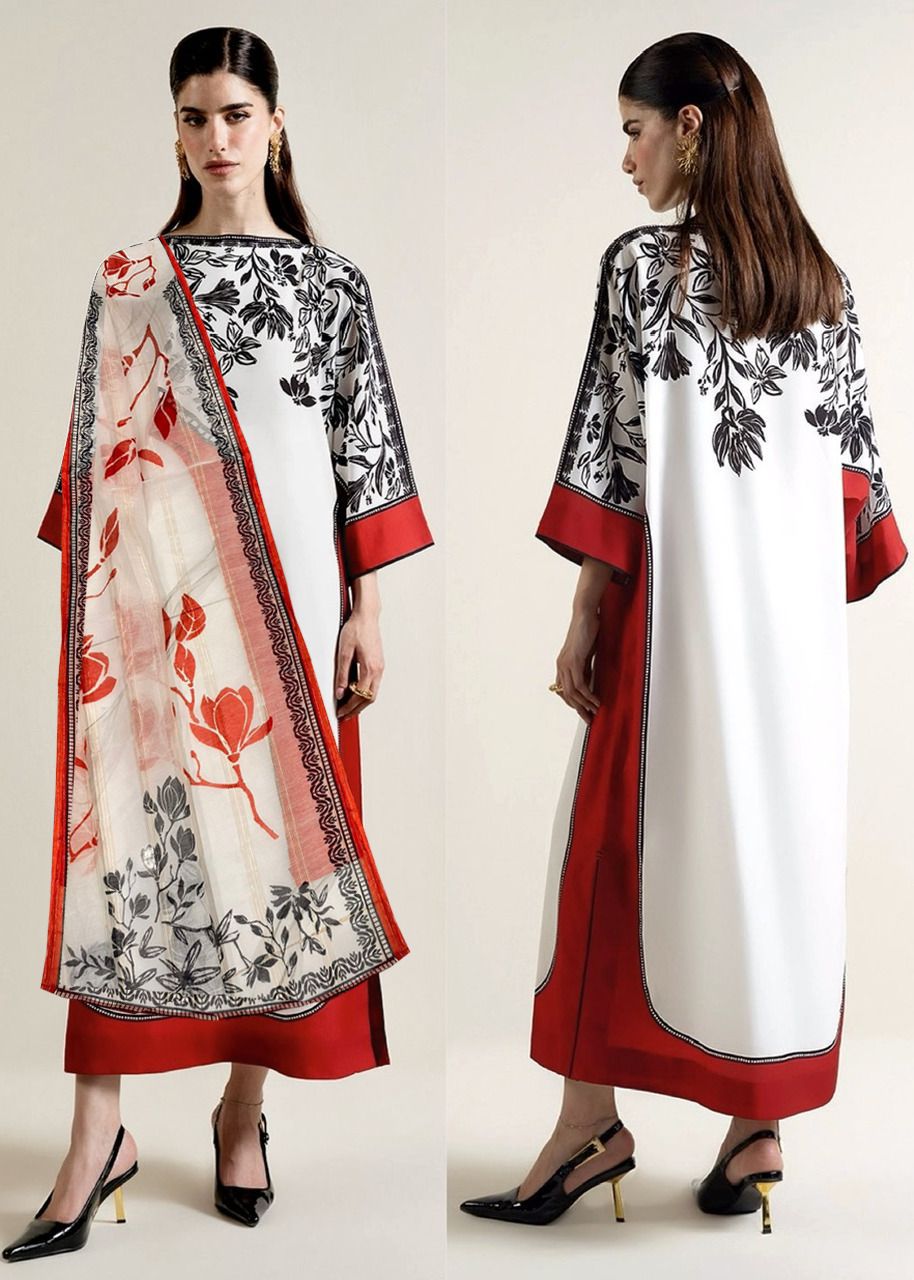 Stitched-BUTTERFLY KAFTAN Long Baggy Digital Printed 3-Piece Suit