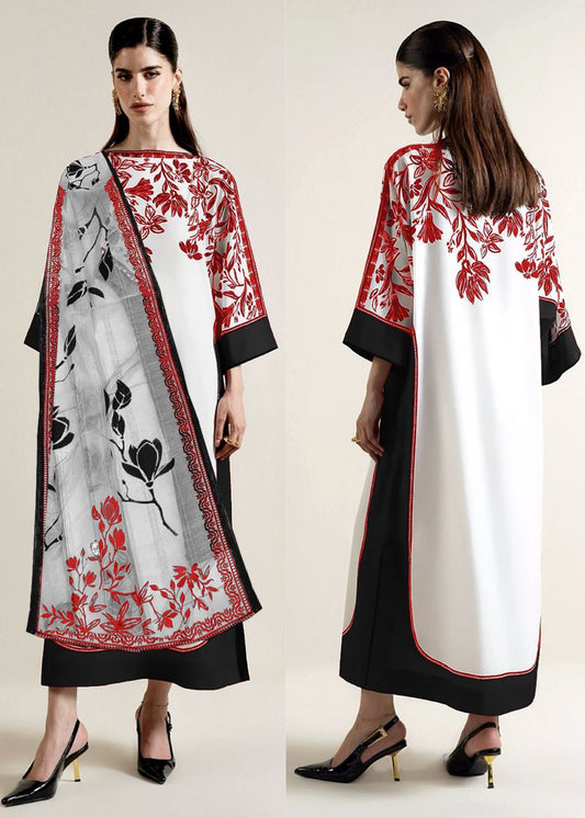 Stitched-BUTTERFLY KAFTAN Long Baggy Digital Printed 3-Piece Suit