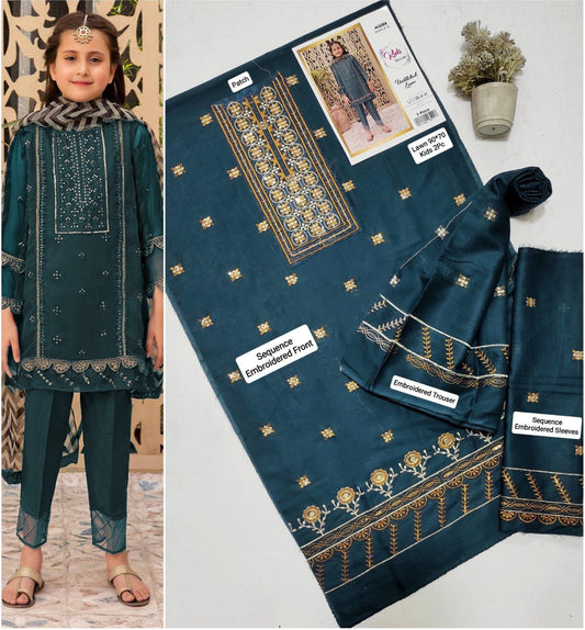 Yarn Dyed 3pc Kids Embroidered Suit