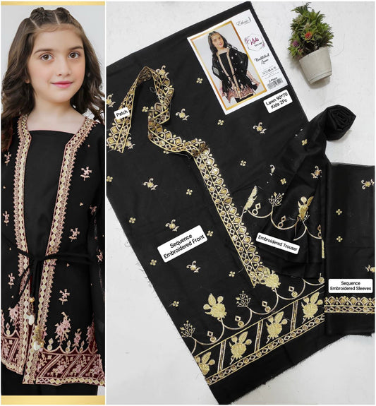 Kids Black Embroidered Suit
