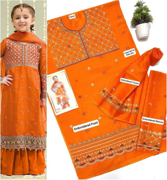 Elegant Orange Kids Embroidered Suit
