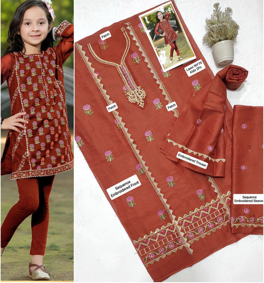 Maroon Kids Embroidered Suit