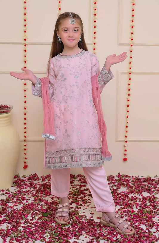 Kids 3PC Embroidered Lawn Dress With Net Dupatta